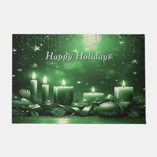 Grüne Kerzen Weihnachten Feiertags Fußmatte (Vorderseite)
