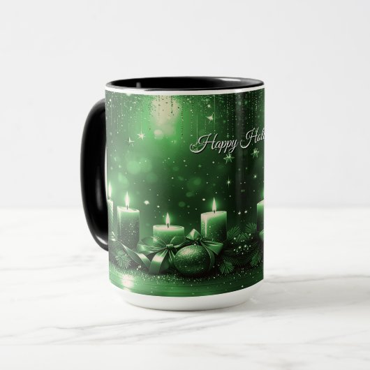 Grüne Kerzen Weihnachts-Feiertags-Tasse Tasse (Vorderseite Links)