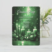 Grüne Kerzen Weihnachtsfeier Einladung (Stehend Vorderseite)