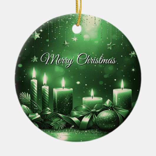 Grüne Kerzen Weihnachtsfeiertag Ornament (Vorne)