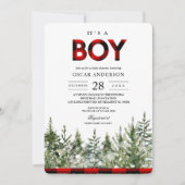 Grüne Kiefernbäume und Rotes Buffalo Kariert in Einladung (Vorderseite)