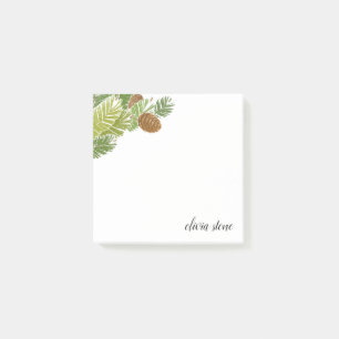 Grüne Kiefernrinde mit Wasserfarben Post-it Klebezettel