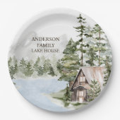 Grüne Kiefernwälder Familienhaus Pappteller (Vorderseite)