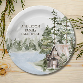 Grüne Kiefernwälder Familienhaus Pappteller