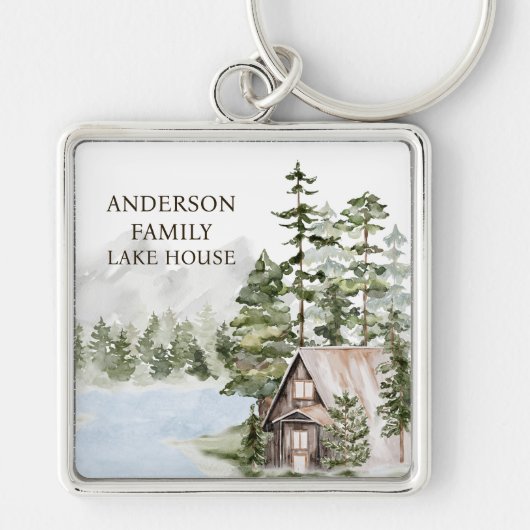 Grüne Kiefernwälder Familienhaus Schlüsselanhänger (Vorne)