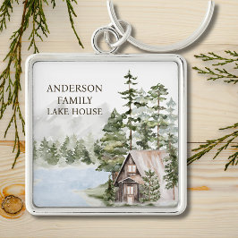 Grüne Kiefernwälder Familienhaus Schlüsselanhänger