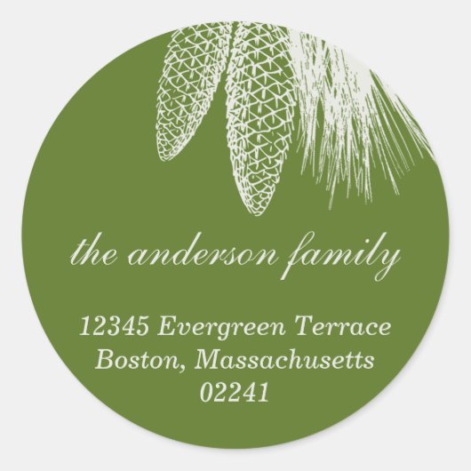 Grüne Kiefernzapfen Weihnachtsadressen-Etikett Runder Aufkleber (Vorderseite)
