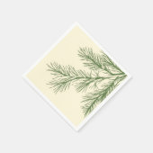 Grüne Kiefernzweige auf Creme Serviette (Ecke)