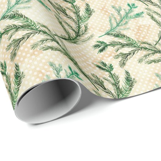 Grüne Kiefernzweige Weihnachten Geschenkpapier (Rolleneckpunkt)