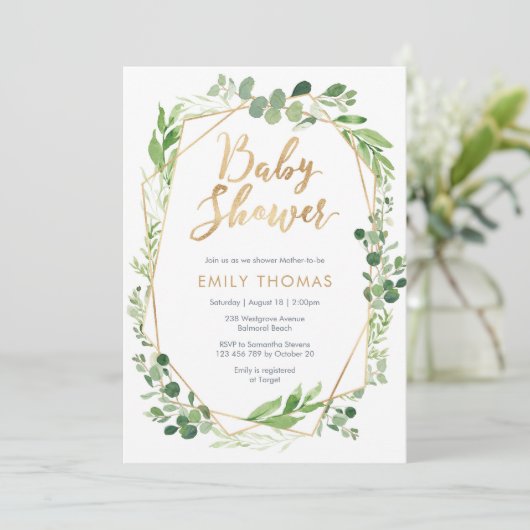 Grüne Kinderdusche Einladung - geschlechtsneutral (Stehend Vorderseite)