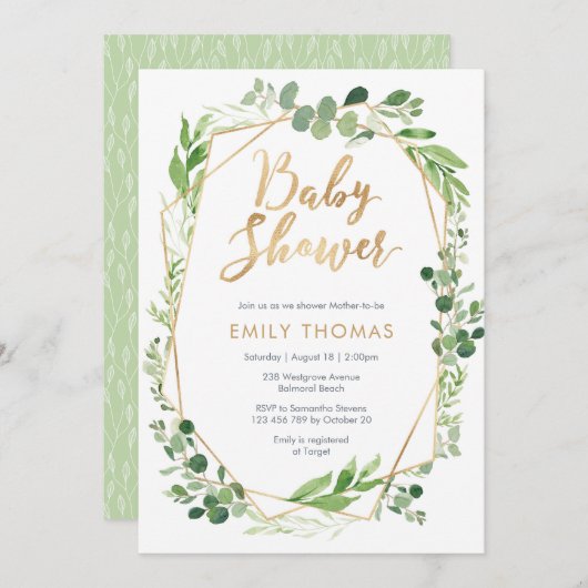 Grüne Kinderdusche Einladung - geschlechtsneutral (Vorne/Hinten)