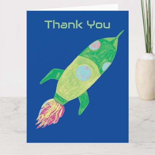 Grüne Kinderrakete Dankeskarte (Vorderseite)