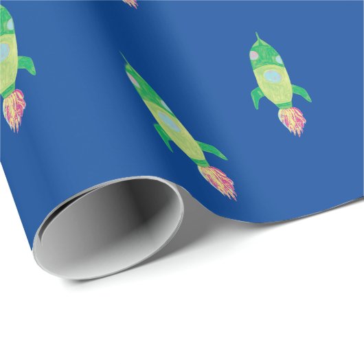 Grüne Kinderrakete Geschenkpapier (Rolleneckpunkt)