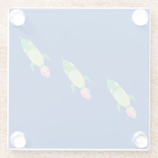 Grüne Kinderraketen Glasuntersetzer (Rückseite)