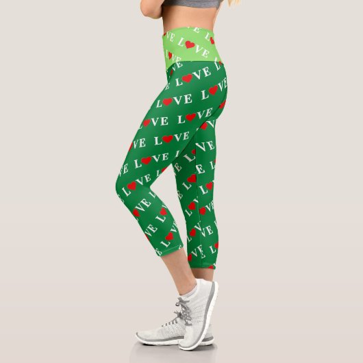 Grüne klassische Liebe Herzstück Elegante Wälder G Capri Leggings (Links)