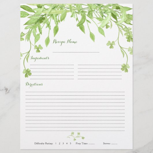 Grüne Klee Blumenzähne Recipe Beilagen Flyer (Vorne)