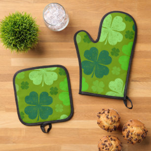 Grüne Klee, Glücksklamotten, St. Patrick's Day Ofenhandschuh & Topflappen-Set