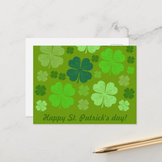 Grüne Klee, Glücksklamotten, St. Patrick's Day Postkarte (Vorderseite/Rückseite Beispiel)