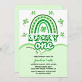 Grüne Klee Lucky One Rainbow Birthday Einladung (Vorne/Hinten)