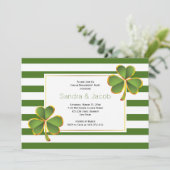 Grüne Klee, Streifen Hochzeitsfeier Einladung (Stehend Vorderseite)