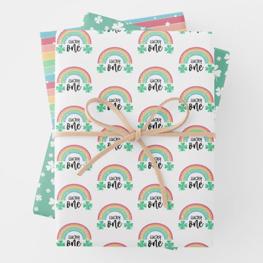 Grüne Klee und Regenbogen Lucky Eins erster Geburt Geschenkpapier Set (Beispiel)