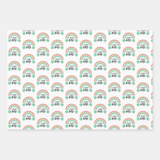 Grüne Klee und Regenbogen Lucky Eins erster Geburt Geschenkpapier Set (Vorderseite)
