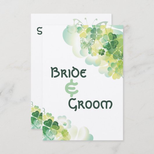 Grüne Klee und Schmetterlingecken Save the Date Einladung (Vorne/Hinten)