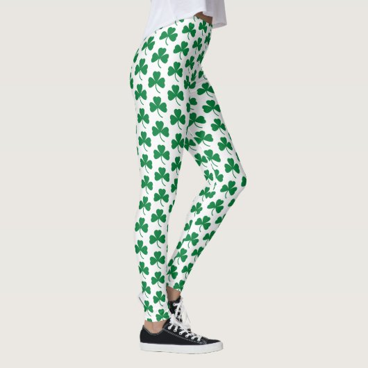 Grüne Kleeblätter am Weißen St. Patrick's Day Leggings (Rechts)