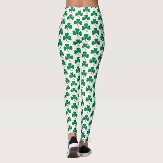 Grüne Kleeblätter am Weißen St. Patrick's Day Leggings (Rückseite)