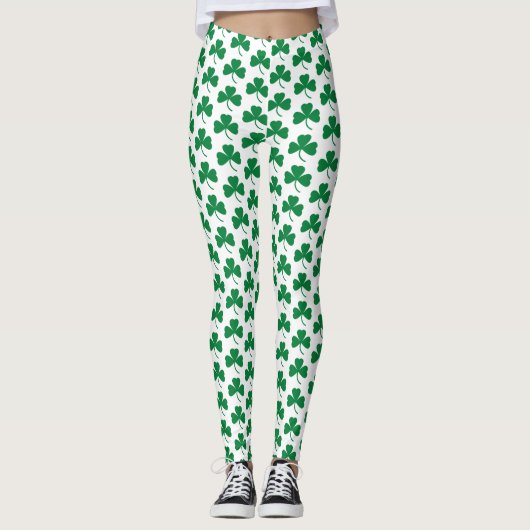 Grüne Kleeblätter am Weißen St. Patrick's Day Leggings (Vorderseite)