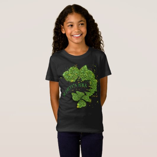 Grüne Kleeblätter | funkelnder T - Shirt (Vorne ganz)