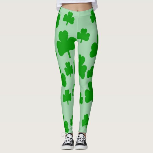 Grüne Kleeblätter Leggings (Vorderseite)