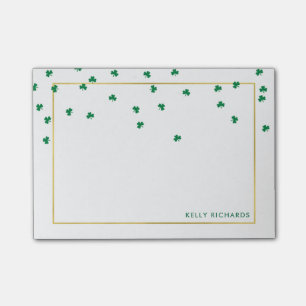 Grüne Kleeblätter mit Imitat-Goldrahmen Post-it Klebezettel