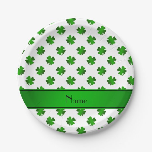 Grüne Kleeblätter mit personalisiertem Namen Pappteller (Vorderseite)