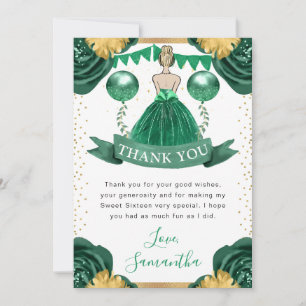Grüne Kleid Blondhaarige Prinzessin Sweet 16 Dankeskarte