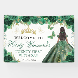 Grüne Kleid dunkle Haut Prinzessin Blumen Geburtst Banner