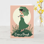 Grüne Kleid Frau Profil Art Karte (Gelbe Blume)