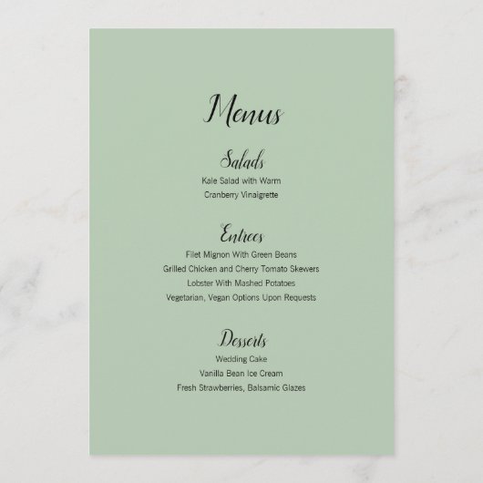 Grüne Kleider Hochzeitskarte & Menü Programm (Rückseite)