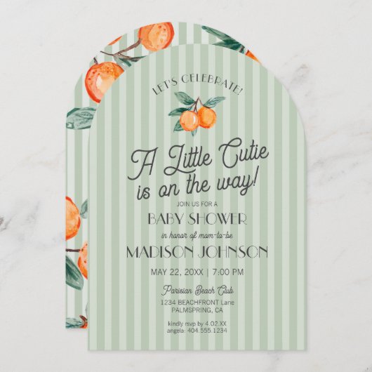 Grüne kleine Süsse auf dem Weg Citrus Baby Dusche Einladung (Vorne/Hinten)
