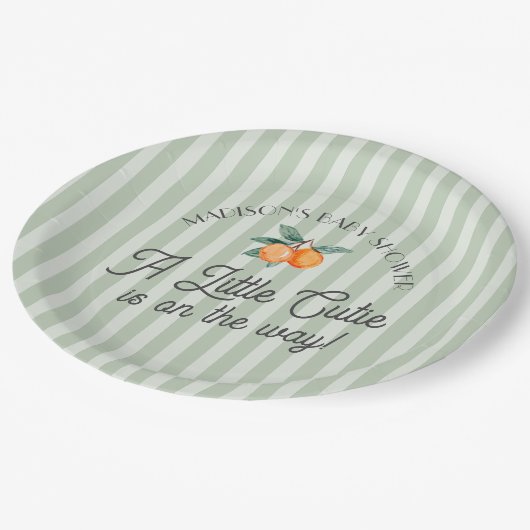 Grüne kleine Süsse auf dem Weg Citrus Baby Dusche Pappteller (Schrägansicht)