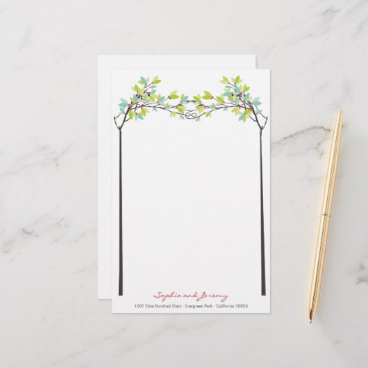 Grüne Knotted Liebe Spring Trees Spring Wedding Briefpapier (Vorderseite/Rückseite Beispiel)