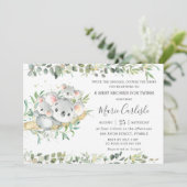 Grüne Koala Twins Gender Neutral Baby Dusche  Einladung (Stehend Vorderseite)