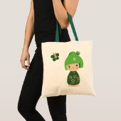 Grüne Kokeshi Dreiergruppe-Tasche Tragetasche (Vorderseite (Produkt))