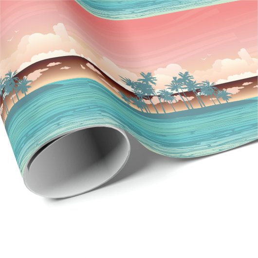 Grüne Kokosinsel: Sonnenuntergang. Geschenkpapier (Rolleneckpunkt)