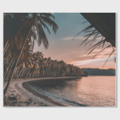 GRÜNE KOKOUTBÄUME AM STRAND GESCHENKPAPIER (Flach)