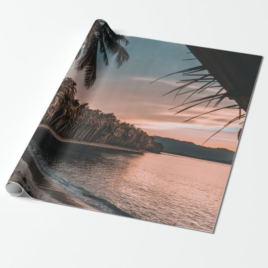 GRÜNE KOKOUTBÄUME AM STRAND GESCHENKPAPIER (Ungerollt)
