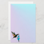 Grüne Kolibri-Blaue Blumen stationär Briefpapier (Vorne/Hinten)