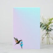 Grüne Kolibri-Blaue Blumen stationär Briefpapier (Stehend Vorderseite)