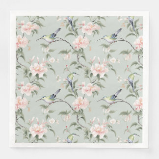 Grüne Kolibris mit rosa Blumen Serviette
