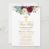 Grüne Kommunion im eleganten Burgund Einladung (Vorderseite)